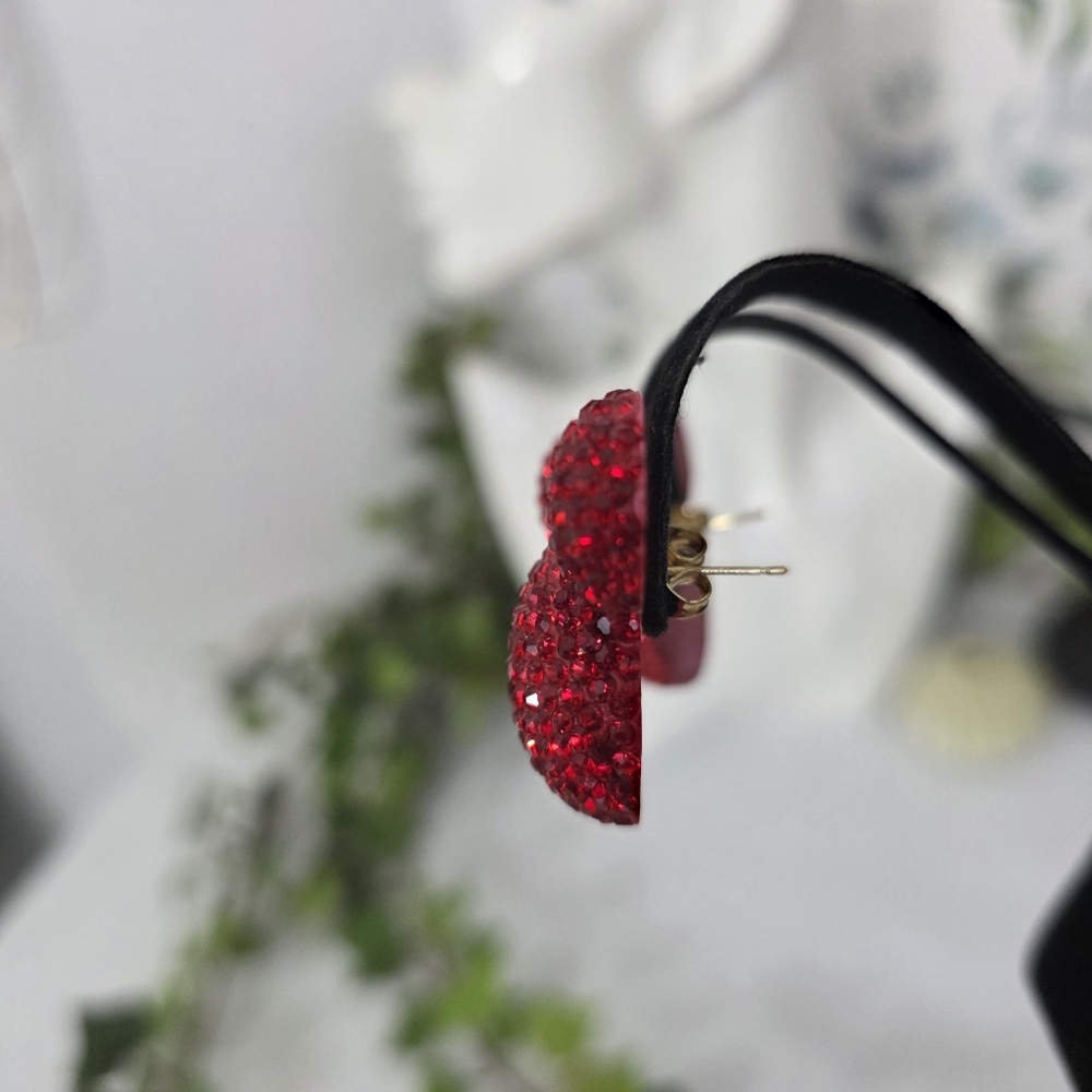 Statement Red Rhinestone Mouse Head Earrings - Picture 5 of 9